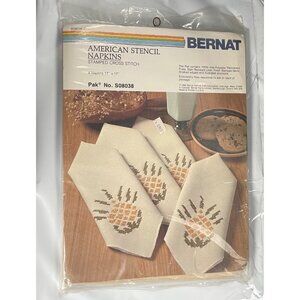 Bernat 4 Pineapple American Stencil Napkins Stamped Cross Stitch 17" Vintage
